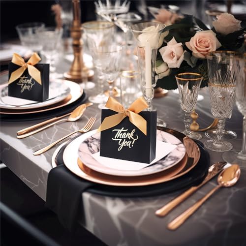 Yoption 50 Pcs Wedding Favor Boxes with Gold Bow