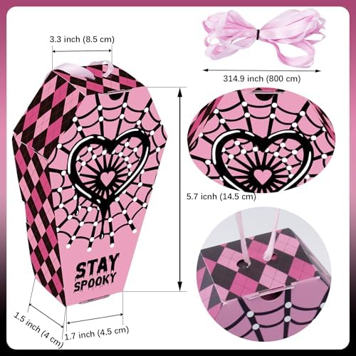 HOMEZZO 24 Pink Spider Web Coffin Boxes Halloween Decor