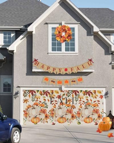 Autumn Orange Pumpkin Leaves Garage Door Cover 7x8ft