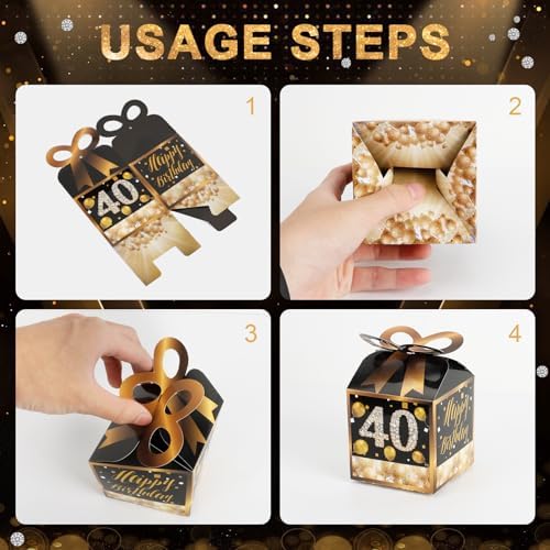 50 Gold Themed Square Birthday Favor Boxes