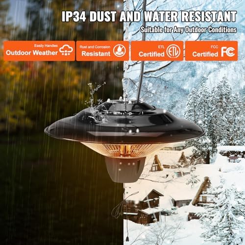 VEVOR Hanging Patio Heater 1500W Infrared Ceiling Heater