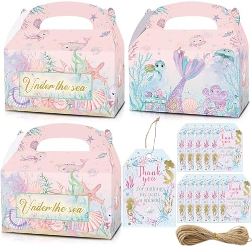 Karaqy Pink Under The Sea Party Favor Boxes 12 Pcs