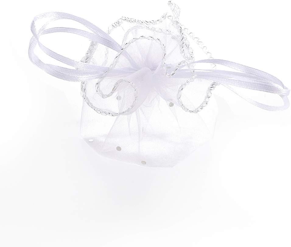 100Pcs White Organza Tulle Circles with Drawstring