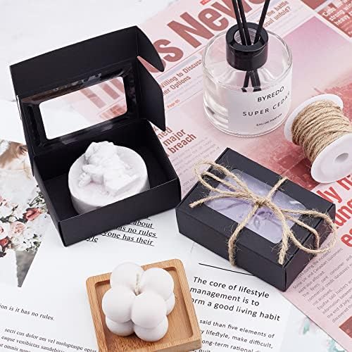 BENECREAT 30 Pack Black Kraft Gift Boxes with Clear Windows