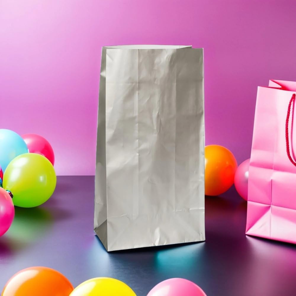 Sparkling Silver Metallic Paper Party Bags Pack of 10