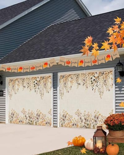 IDOWMAT Autumn Leaves Flower Garage Door Cover 7x8ft