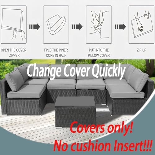 14Pcs Outdoor Cushion Covers with Zipper for 6-Seater Patio Set