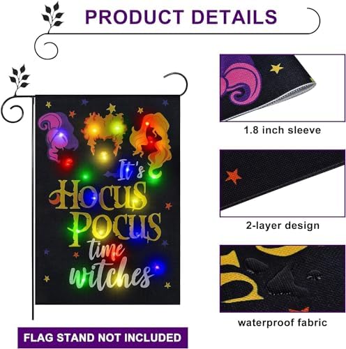 Solar Lighted Halloween Garden Flag Witches Decoration
