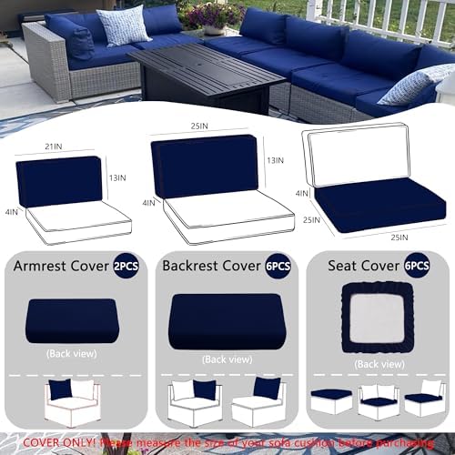 Sqodok Outdoor Cushion Covers 14Pcs Set for 6-Seater Sofa