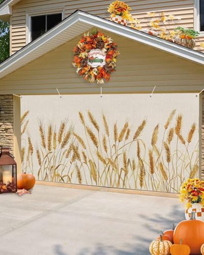 IDOWMAT Fall Yellow Wheat Spikelets Garage Door Cover 7x8ft