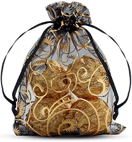 Stratalife 50PCS Black and Gold Organza Gift Bags
