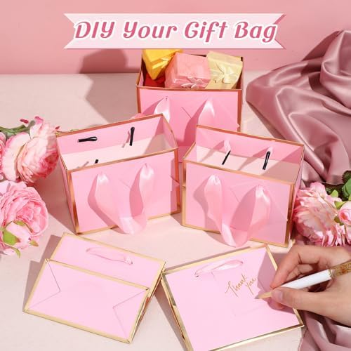 Yeaqee 50 Pcs Mini Metallic Foil Gift Bags with Handles Pink Gold