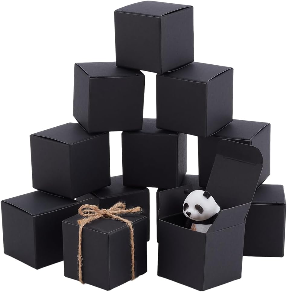 PH PandaHall 30pcs Mini Square Gift Boxes Foldable Black Packaging