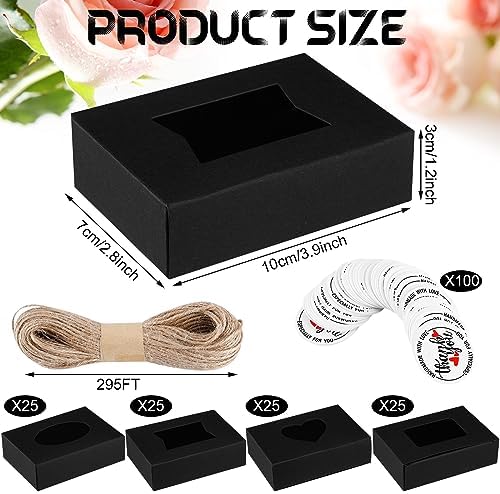 Kosiz 100 Pcs Soap Boxes with Clear Windows Black Gift Packaging