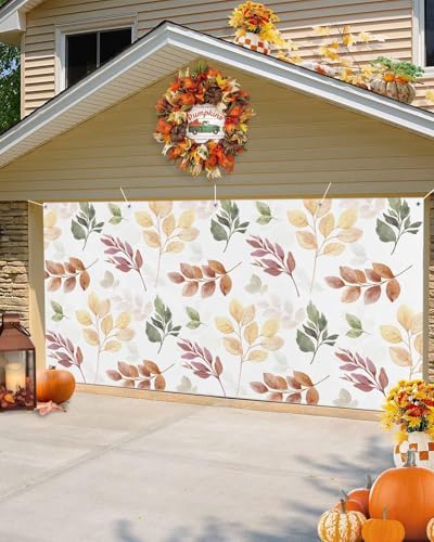 IDOWMAT Autumn Eucalyptus Leaf Garage Door Cover 7x8ft
