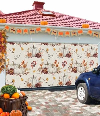 Thanksgiving Pumpkins Maple Leaf Garage Door Cover 7x8ft