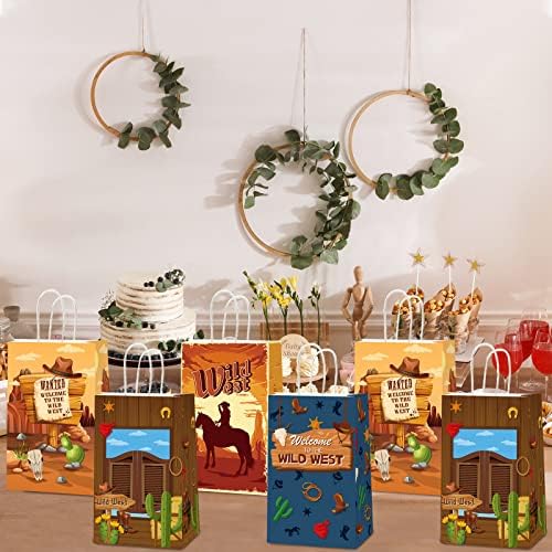 ZOIIWA 12 Pack Cowboy Gift Bags for Birthday Party Supplies