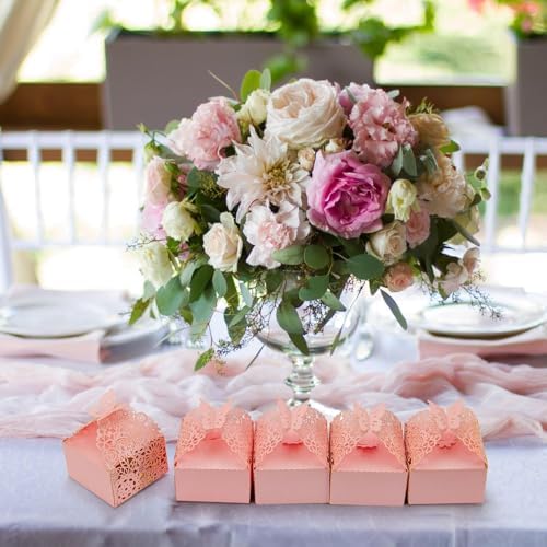 50pcs Pink Laser Cut Butterfly Favor Boxes