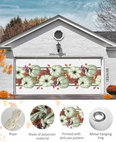 Thanksgiving Sage Green Pumpkin Garage Door Cover 7x8ft
