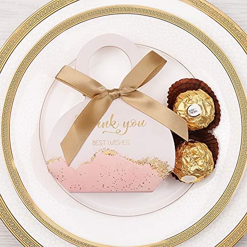 DORIS HOME 50 Pcs Pink Wedding Favor Boxes with Ribbons