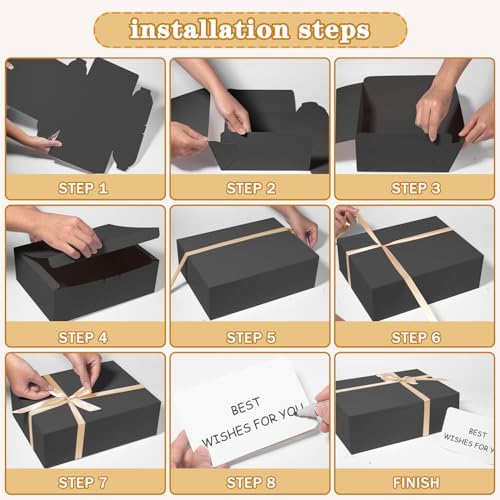 12 Piece Black Gift Box with Lid and Ribbon