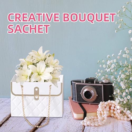 8PCS Flower Paper Gift Bag with Metal Chain Handle
