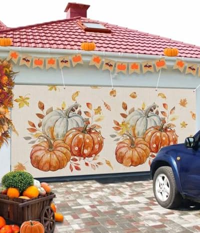Fall Orange Pumpkin Harvest Burlap Garage Door Cover 7x8ft