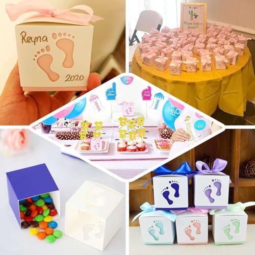 Efavormart 25 Pack Baby Footprint Candy Boxes with Ribbons