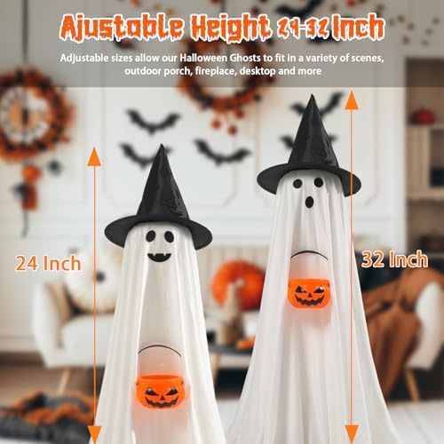 PEJOURI Halloween Decor 2 Pack Ghost Lights