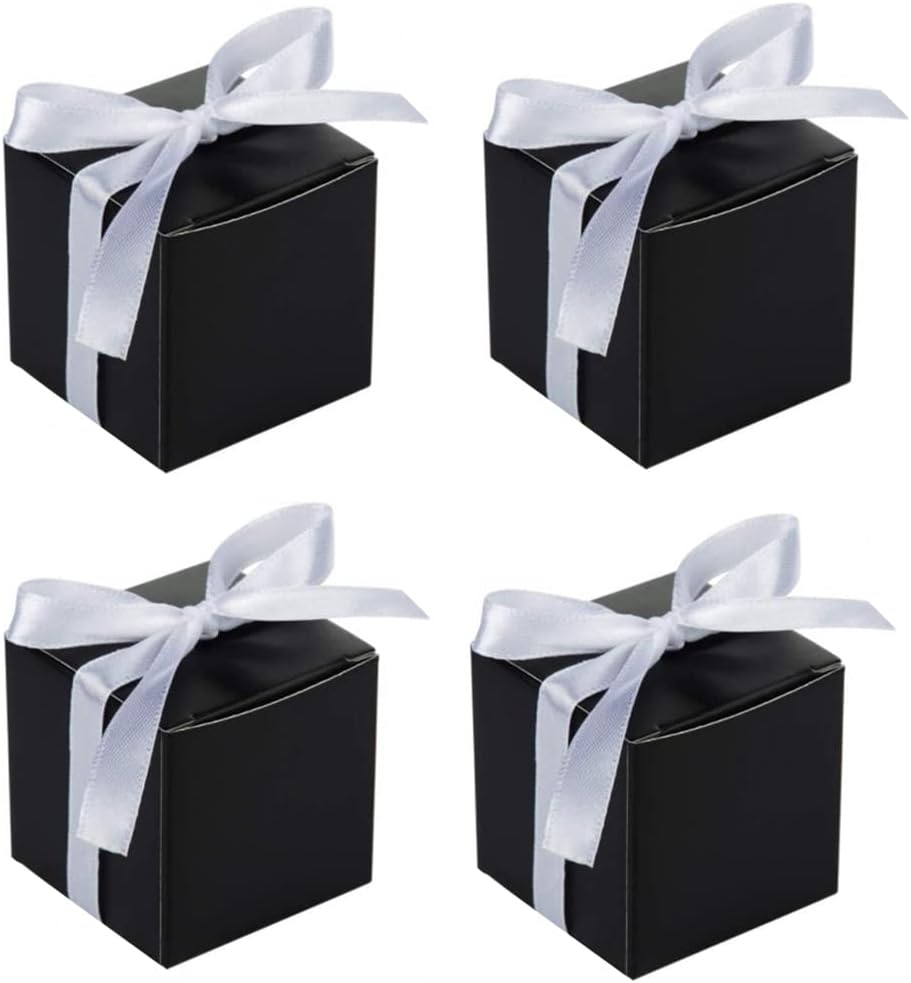 KUPOO 50PCS Small Gift Boxes with Ribbons Black