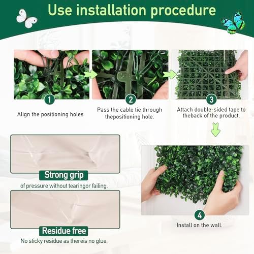 SunnySmile 12-Piece Artificial Grass Wall Panels with Double Sided Tape