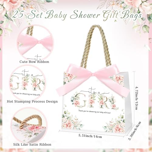Spakon 25 Sets Girl Gift Bags with Handle and Ribbon