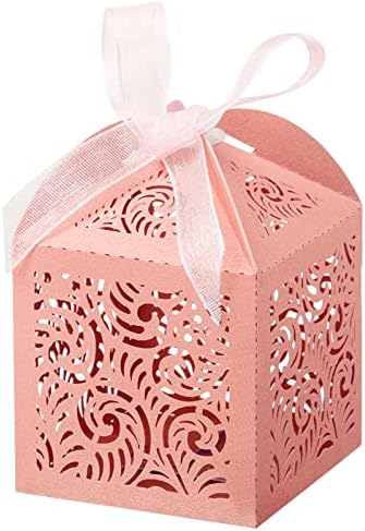 COTOPHER 100Pcs Laser Cut Pink Favor Boxes