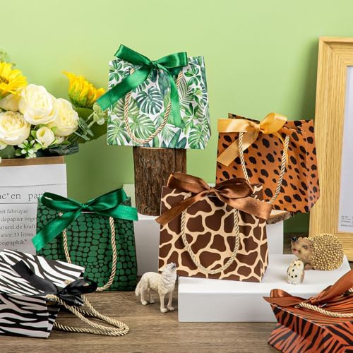 Eersida Safari Animal Print Gift Bags with Handles 36 Piece Set