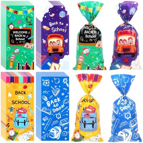 100 Pieces Back to School Cellophane Bags with Twist Ties