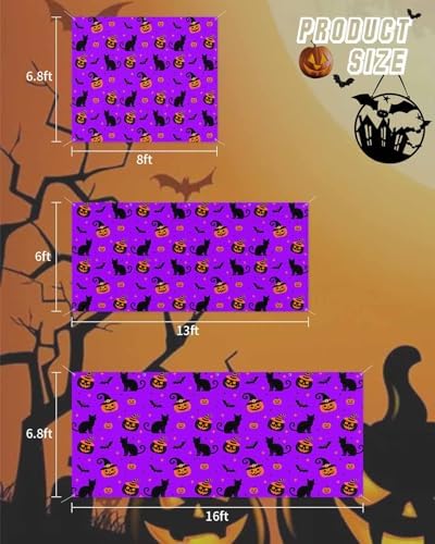 Halloween Cat Pumpkin Ghost Face Bat Garage Door Cover 7x8ft Purple