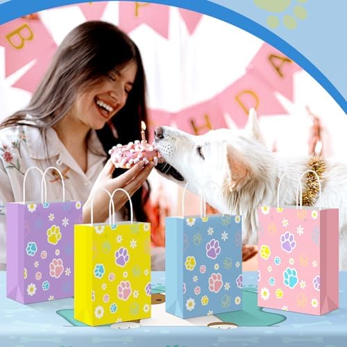 Kolldenn 24 Pcs Blue Dog Gift Bags with Handles