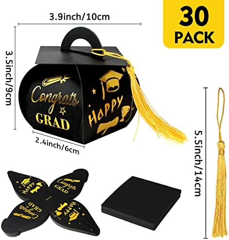 30 Pcs Black and Gold Graduation Cap Gift Boxes with Tassel