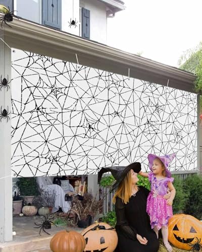 Scary Halloween Black Cobweb Garage Door Cover 7x8ft 1