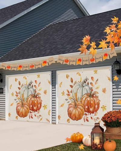 Fall Orange Pumpkin Harvest Burlap Garage Door Cover 7x8ft