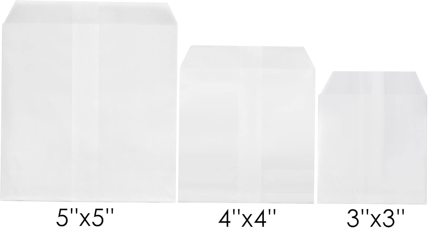 Quotidian White Flat Glassine Paper Bags 5x5 Envelope Pack of 100