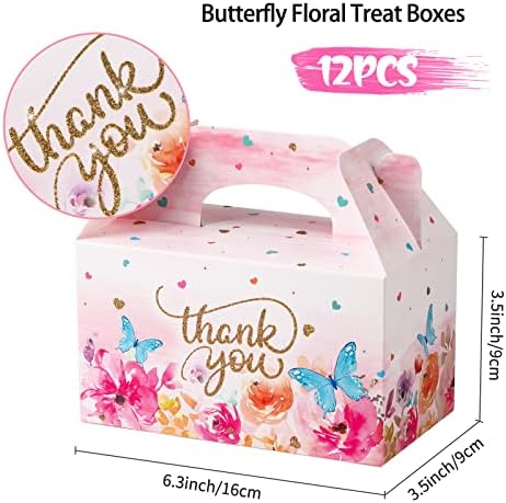Thank You Treat Boxes 12 Pack Floral Gable Gift Boxes with Handles