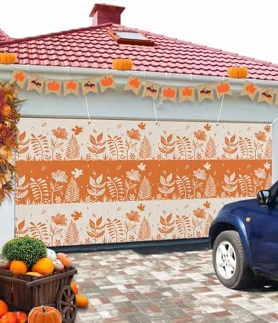 IDOWMAT Autumn Flower Leaf Garage Door Cover 7x16ft