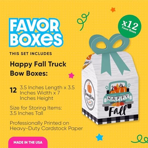 Big Dot of Happiness Happy Fall Truck Bow Boxes Set of 12