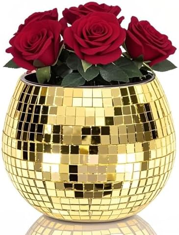 Gold Mosaic Glass Mirror Ball Planter