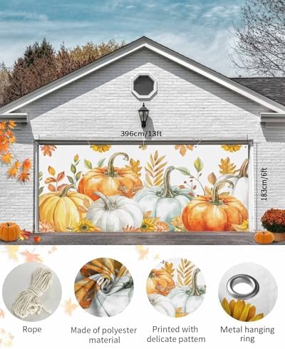 Thanksgiving Fall Pumpkin Floral Garage Door Cover 7x8ft