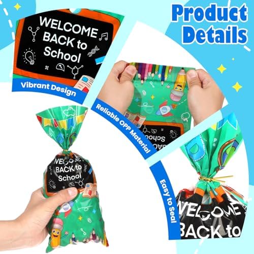 100 Pieces Back to School Cellophane Bags with Twist Ties