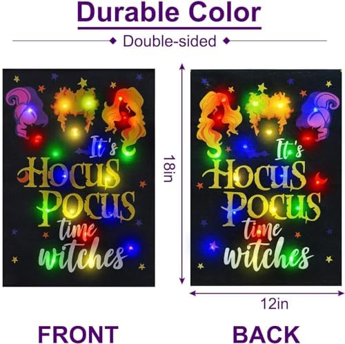 Solar Lighted Halloween Garden Flag Witches Decoration