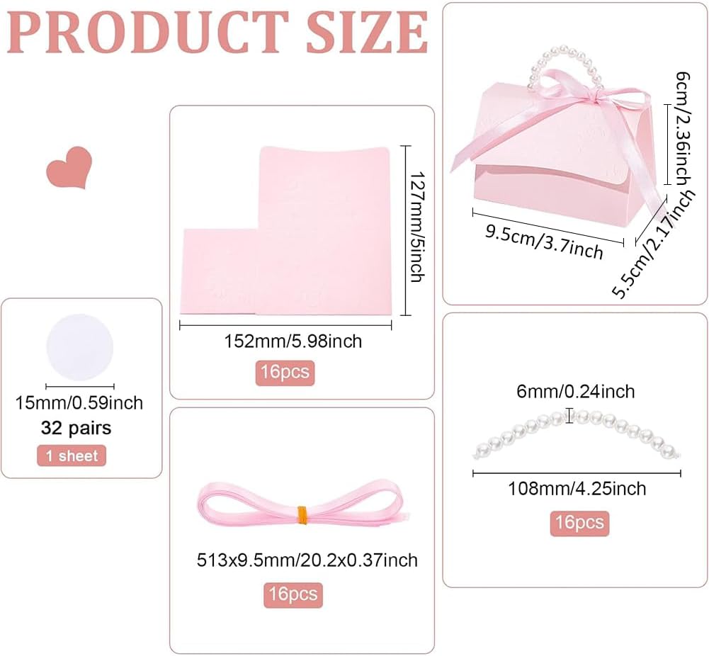 BENECREAT 16Set Pink Kraft Gift Box DIY Kit with Pearl Handle