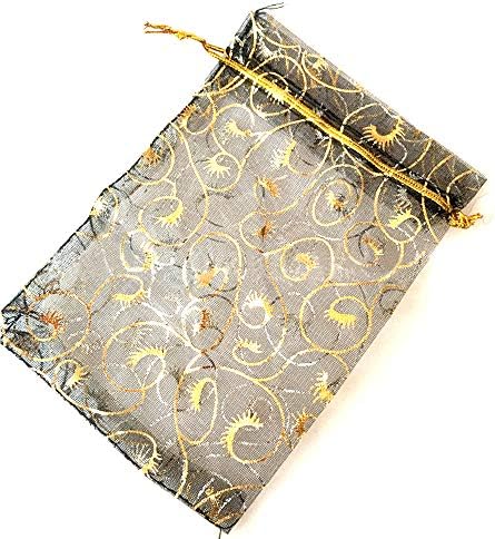 Stratalife 50PCS Black and Gold Organza Gift Bags
